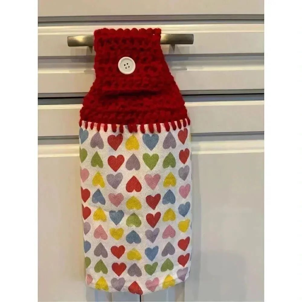 Crochet Top Kitchen towels- Hearts with red topper